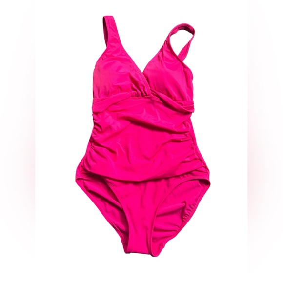 LAUREN RALPH LAUREN Magenta Pink twist One Piece Swimsuit size 8 ESF17107 NWT - Picture 2 of 8